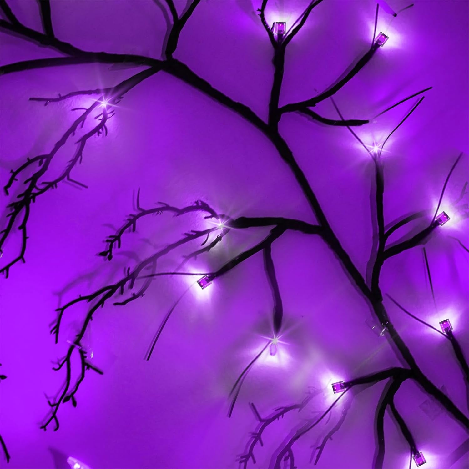 Couah 6Ft 54 LED Willow Vine Twig Halloween Garland with Lights - 8 Modes & Timer, Purple, Waterproof Battery Operated for Mantle, Wall, Fireplace, Indoor Decorations