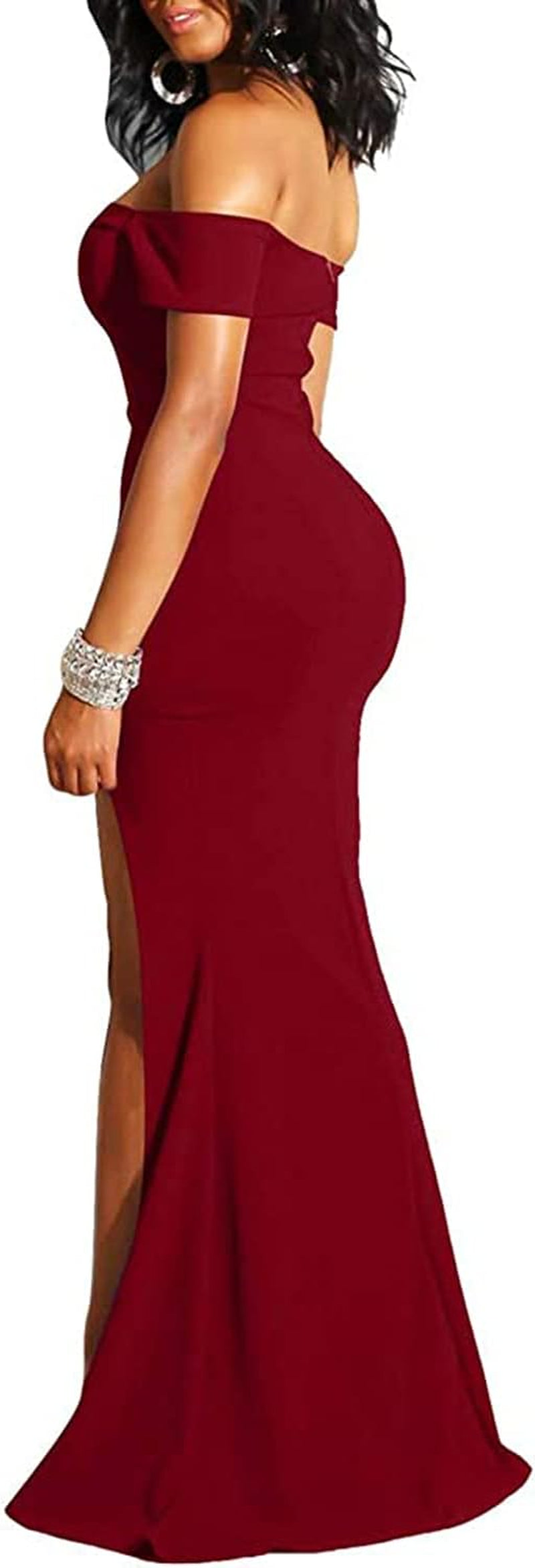 Jtnfairy Women Sexy Off-The-Shoulder High Fork Long Formal Evening Dress Club Dresses