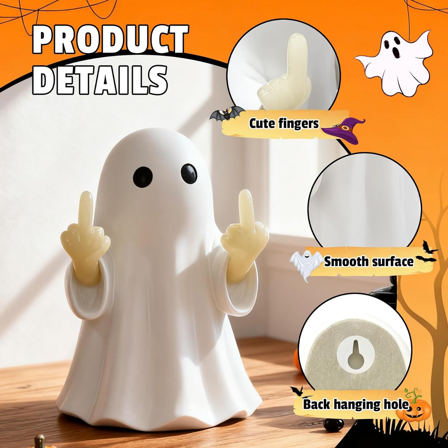 Halloween Ghost Figurine -7.5In Wall-Mounted Ghost Decorations, Cute Ghost Statue for Home, Desk, Party Porch Decor & Wall Decorations for Halloween