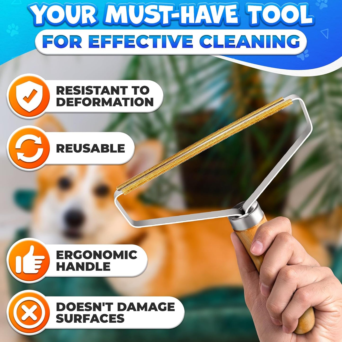 2 Pack Reusable Metal Lint Remover Tool – Durable Pet Hair Remover Tool with Wooden Handle | Portable Fabric Shaver Fuzz Cleaner for Clothes, Carpet & Furniture, Couch, Rugs, Car Seats & Upholstery