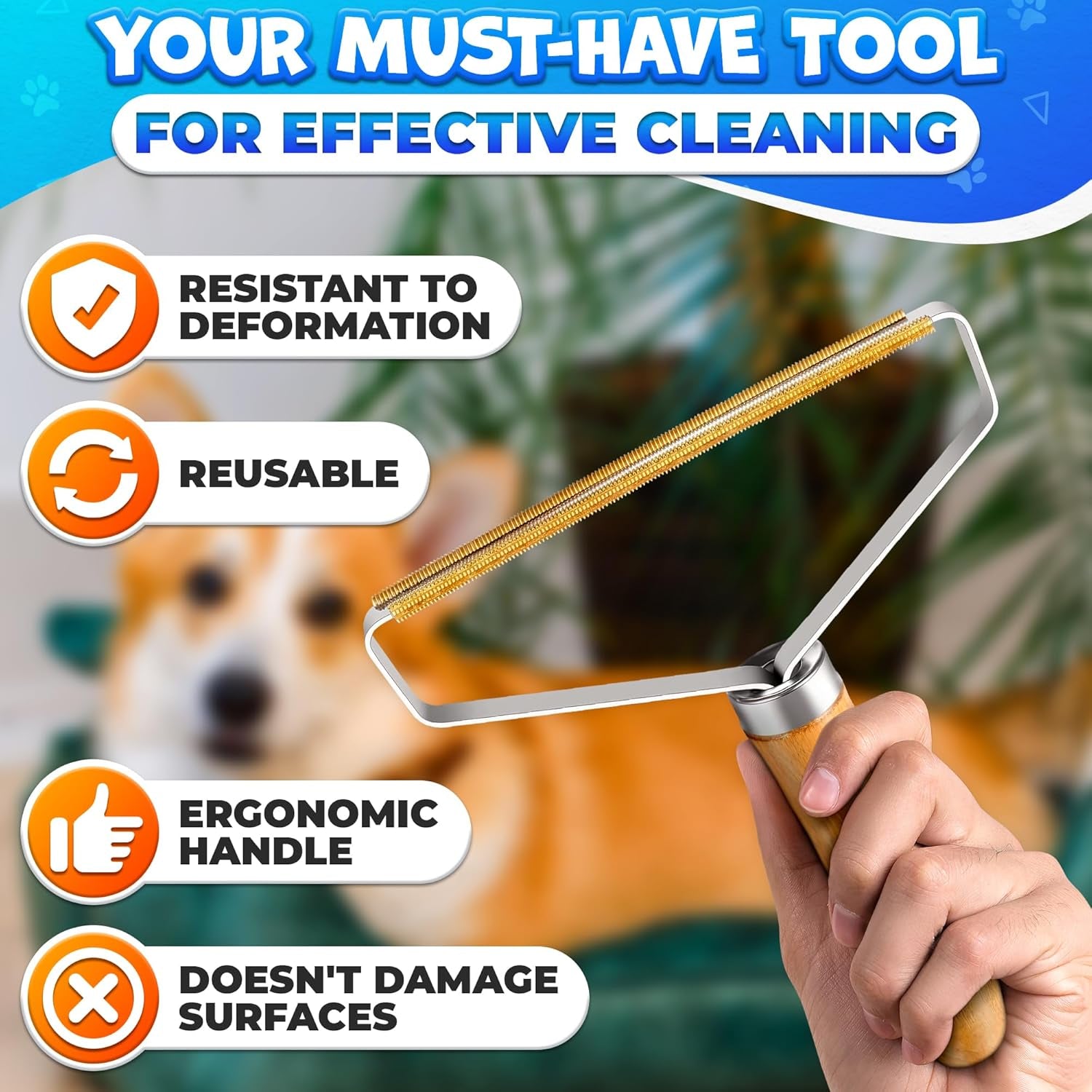 2 Pack Reusable Metal Lint Remover Tool – Durable Pet Hair Remover Tool with Wooden Handle | Portable Fabric Shaver Fuzz Cleaner for Clothes, Carpet & Furniture, Couch, Rugs, Car Seats & Upholstery