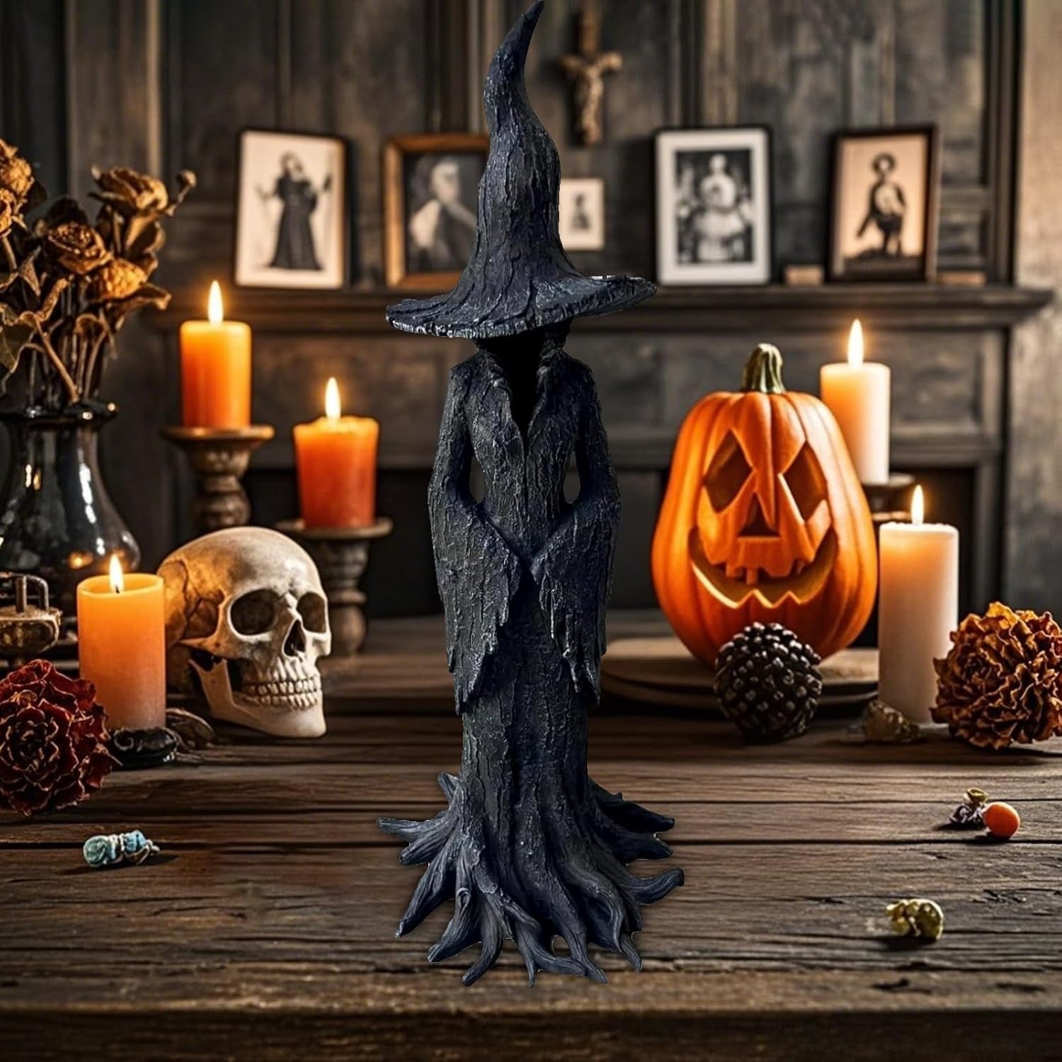 16'' – Cracker Barrel Witch Statue – Halloween Witch Statue, Gothic Halloween Resin Figurine | Retro Magician Decor | Dark Fantasy Ornament | Nib Festival Collectible