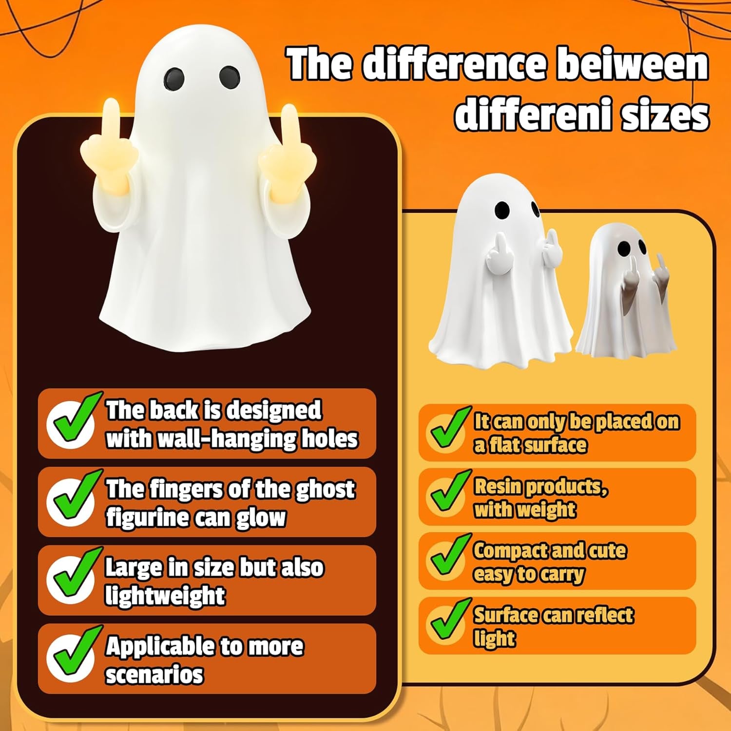 Halloween Ghost Figurine -7.5In Wall-Mounted Ghost Decorations, Cute Ghost Statue for Home, Desk, Party Porch Decor & Wall Decorations for Halloween