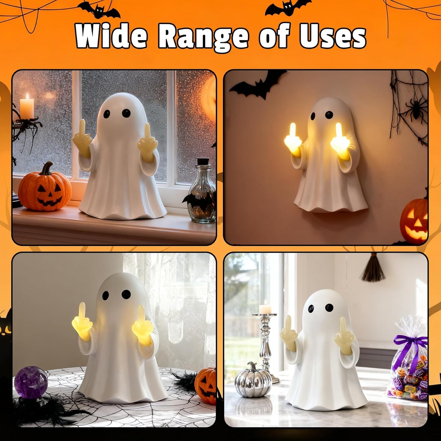 Halloween Ghost Figurine -7.5In Wall-Mounted Ghost Decorations, Cute Ghost Statue for Home, Desk, Party Porch Decor & Wall Decorations for Halloween
