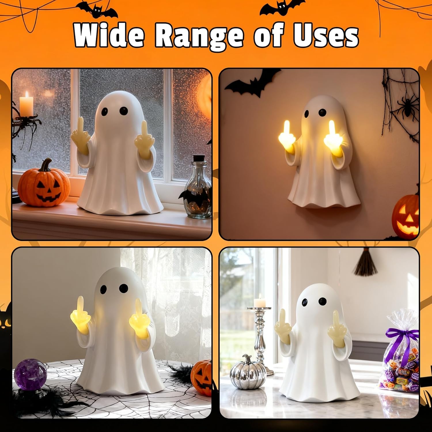 Halloween Ghost Figurine -7.5In Wall-Mounted Ghost Decorations, Cute Ghost Statue for Home, Desk, Party Porch Decor & Wall Decorations for Halloween