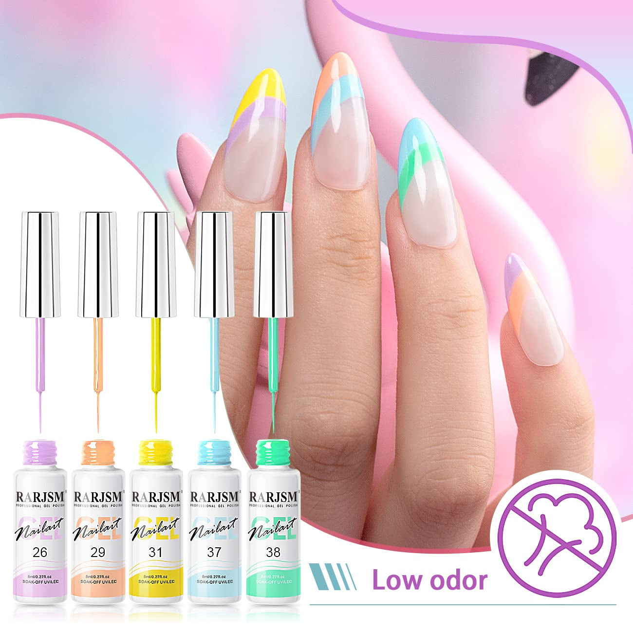 Nail Art Gel Liner 24 Color Line Art Painted Gel Nail Polish Set Pink Blue Green Silver Gold Glitter for Nails Painting Drawing Soak off U V L E D Curing Requires Bulid in Thin Nail Art Brush