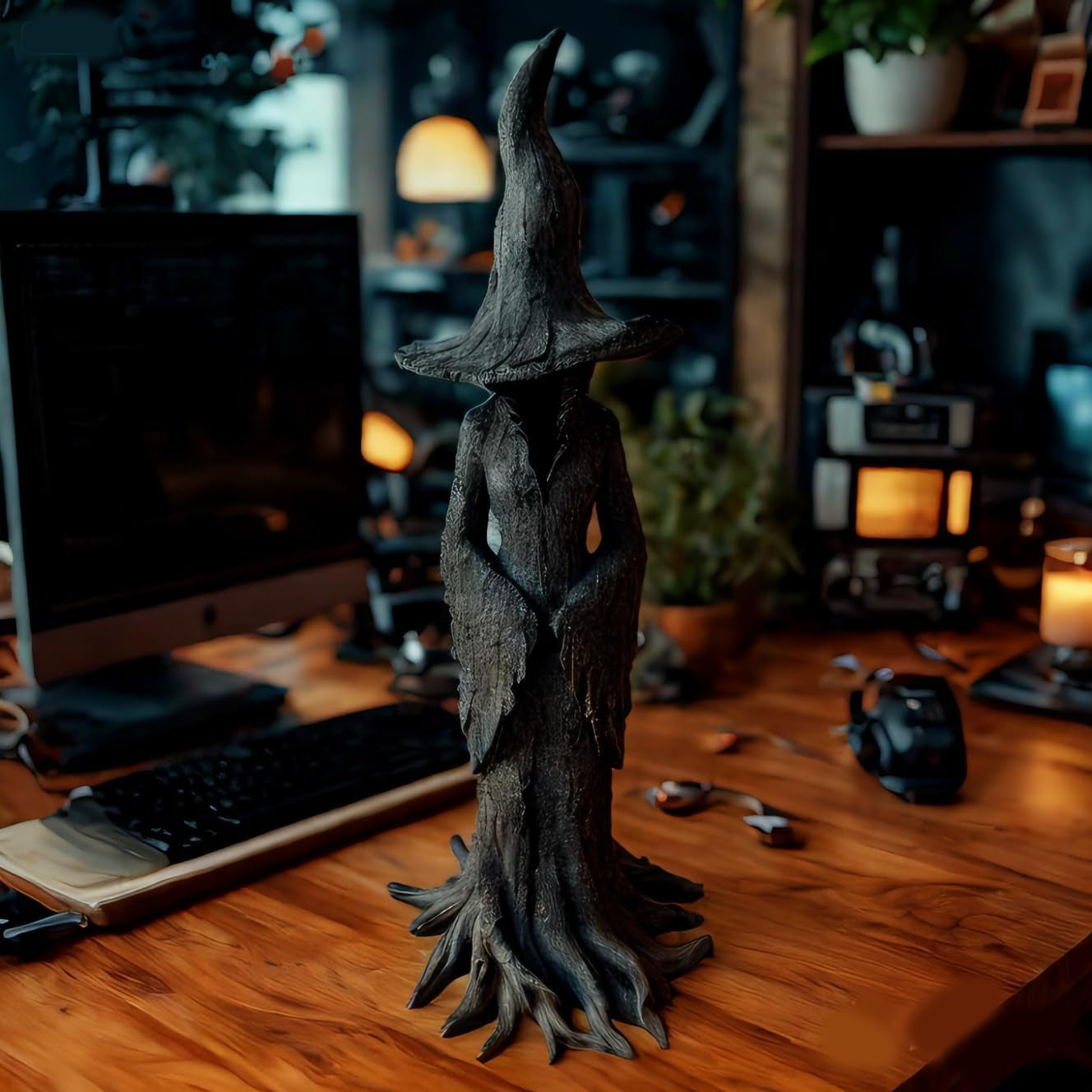 16'' – Cracker Barrel Witch Statue – Halloween Witch Statue, Gothic Halloween Resin Figurine | Retro Magician Decor | Dark Fantasy Ornament | Nib Festival Collectible