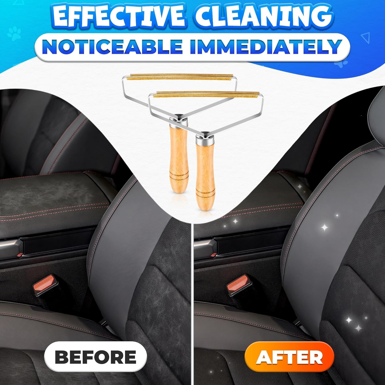 2 Pack Reusable Metal Lint Remover Tool – Durable Pet Hair Remover Tool with Wooden Handle | Portable Fabric Shaver Fuzz Cleaner for Clothes, Carpet & Furniture, Couch, Rugs, Car Seats & Upholstery