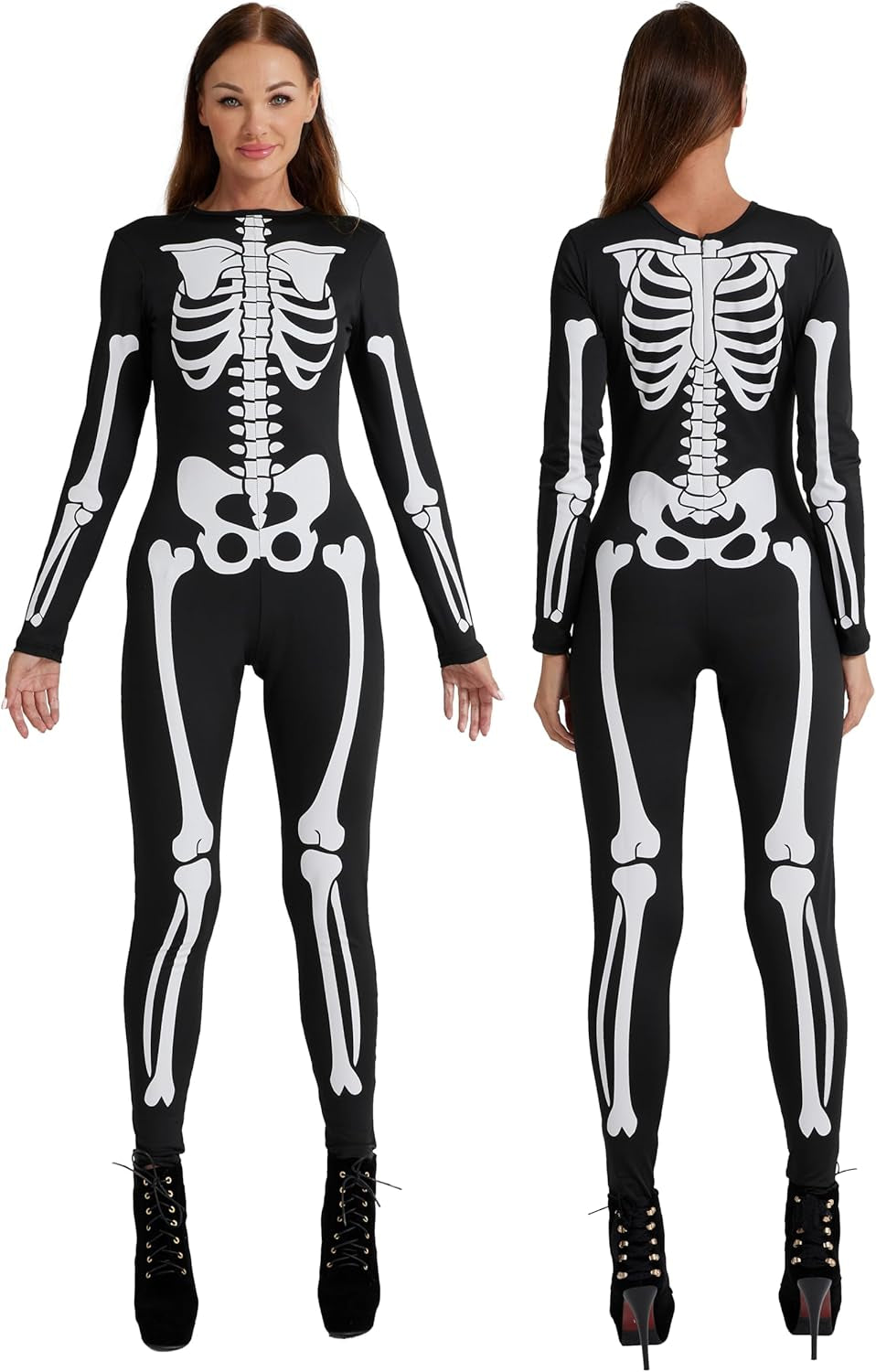 Maxim Party Supplies Women'S Skeleton Bodysuit - Form-Fitting Catsuit with Front and Back Bone Design - Halloween Costume