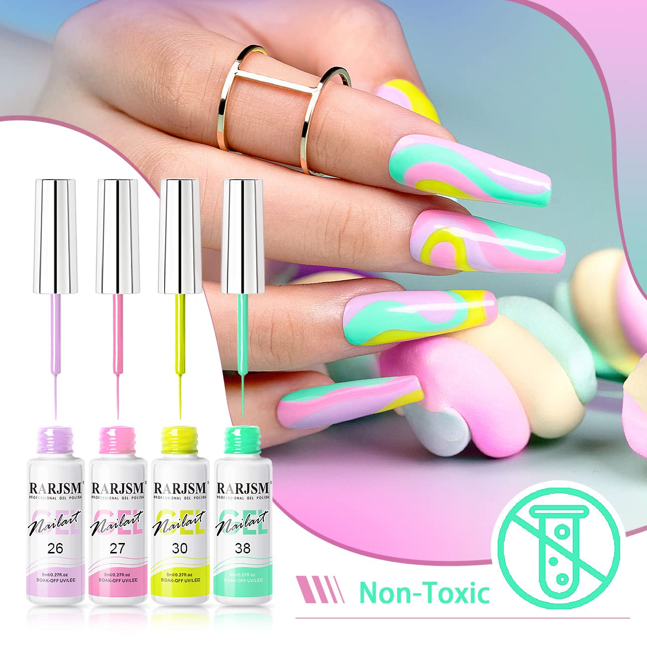 Nail Art Gel Liner 24 Color Line Art Painted Gel Nail Polish Set Pink Blue Green Silver Gold Glitter for Nails Painting Drawing Soak off U V L E D Curing Requires Bulid in Thin Nail Art Brush