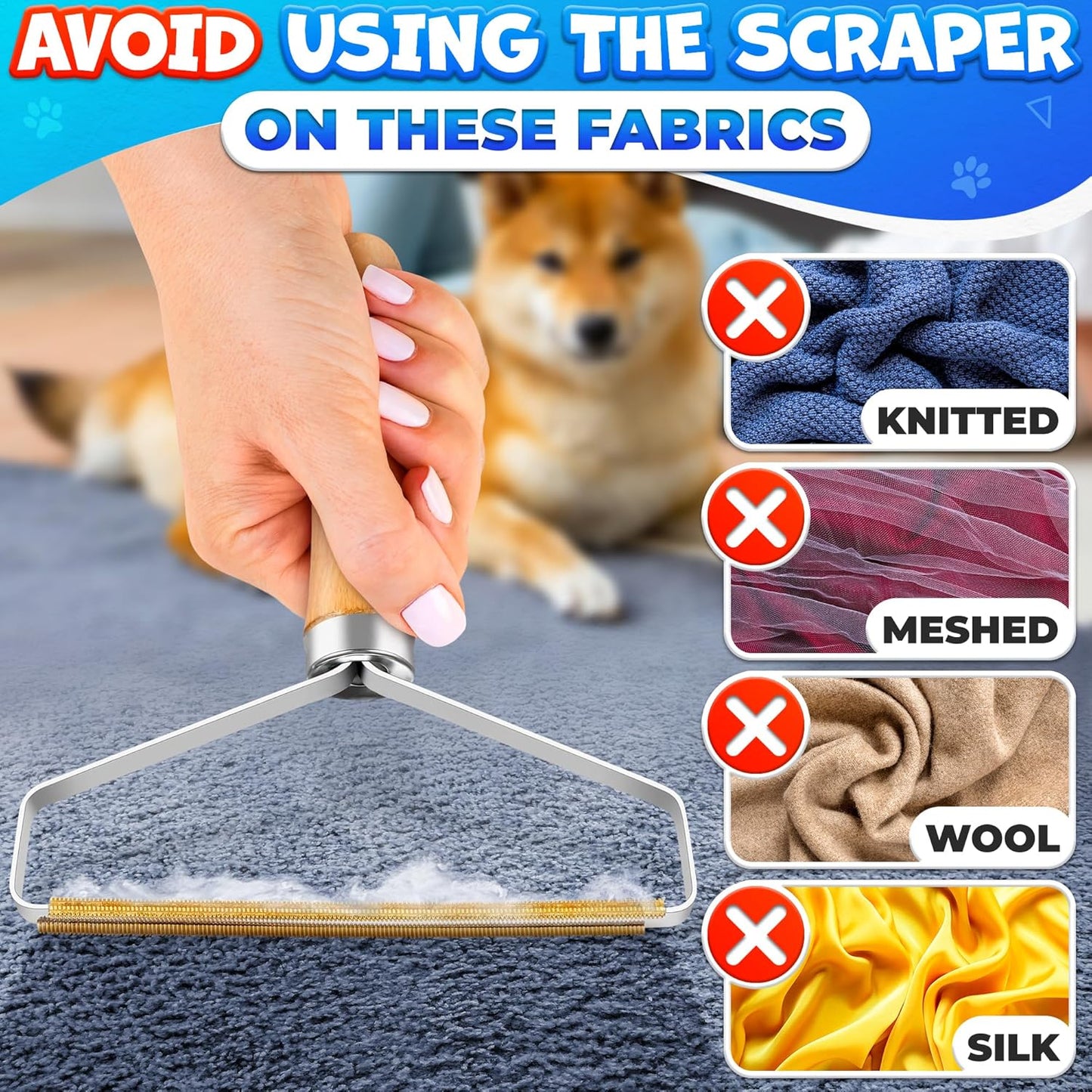 2 Pack Reusable Metal Lint Remover Tool – Durable Pet Hair Remover Tool with Wooden Handle | Portable Fabric Shaver Fuzz Cleaner for Clothes, Carpet & Furniture, Couch, Rugs, Car Seats & Upholstery