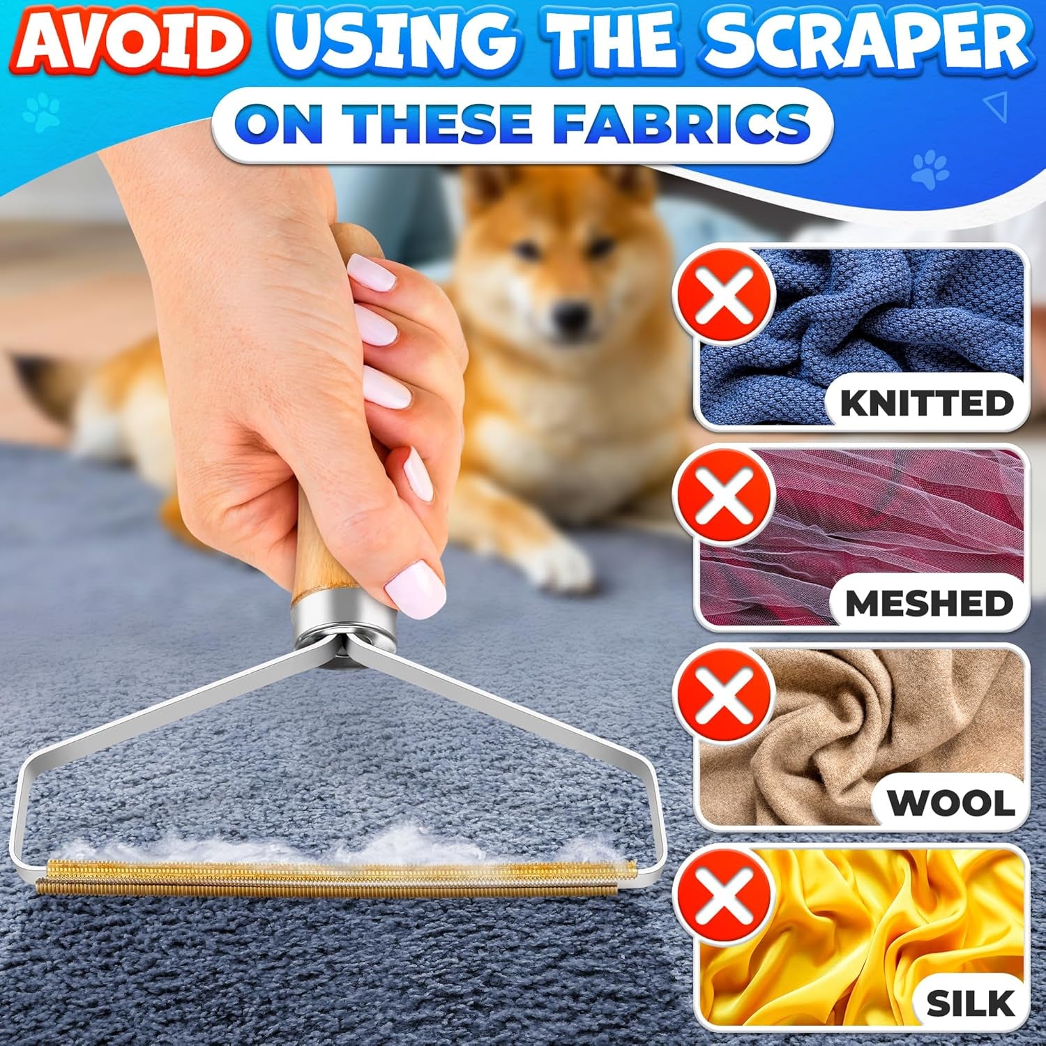 2 Pack Reusable Metal Lint Remover Tool – Durable Pet Hair Remover Tool with Wooden Handle | Portable Fabric Shaver Fuzz Cleaner for Clothes, Carpet & Furniture, Couch, Rugs, Car Seats & Upholstery