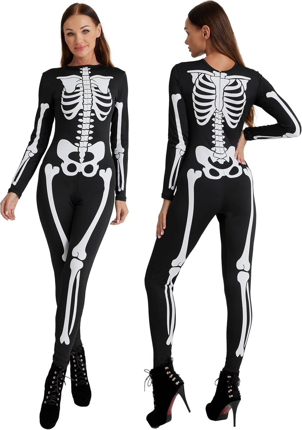 Maxim Party Supplies Women'S Skeleton Bodysuit - Form-Fitting Catsuit with Front and Back Bone Design - Halloween Costume