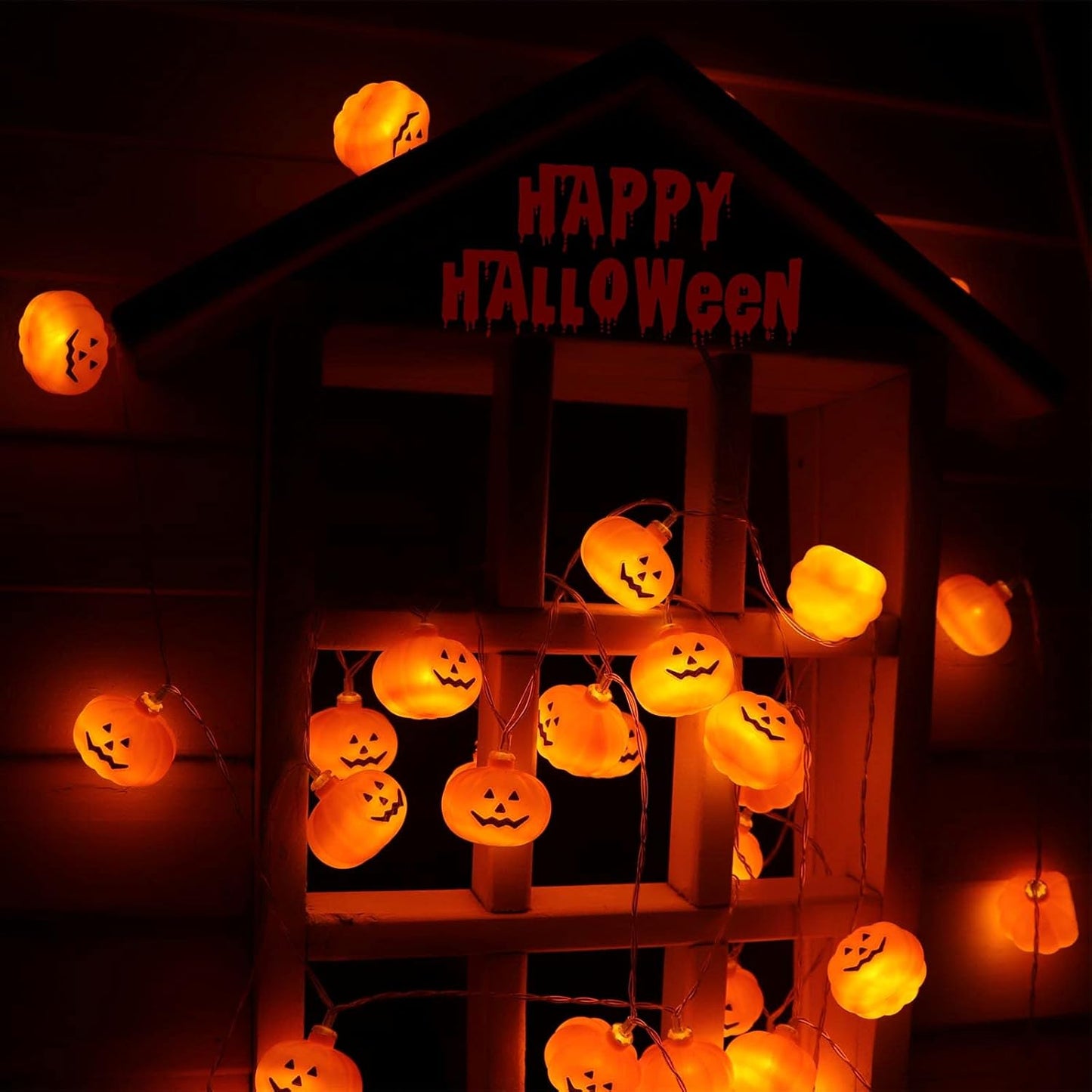 Halloween Decorations Pumpkin String Lights, 30 LED 16.4 FT 8 Modes Timer 3D Waterproof Orange Jack-O-Lantern Battery Operated Decorative Twinkle Lights for Indoor Bedroom Camper Party Decor