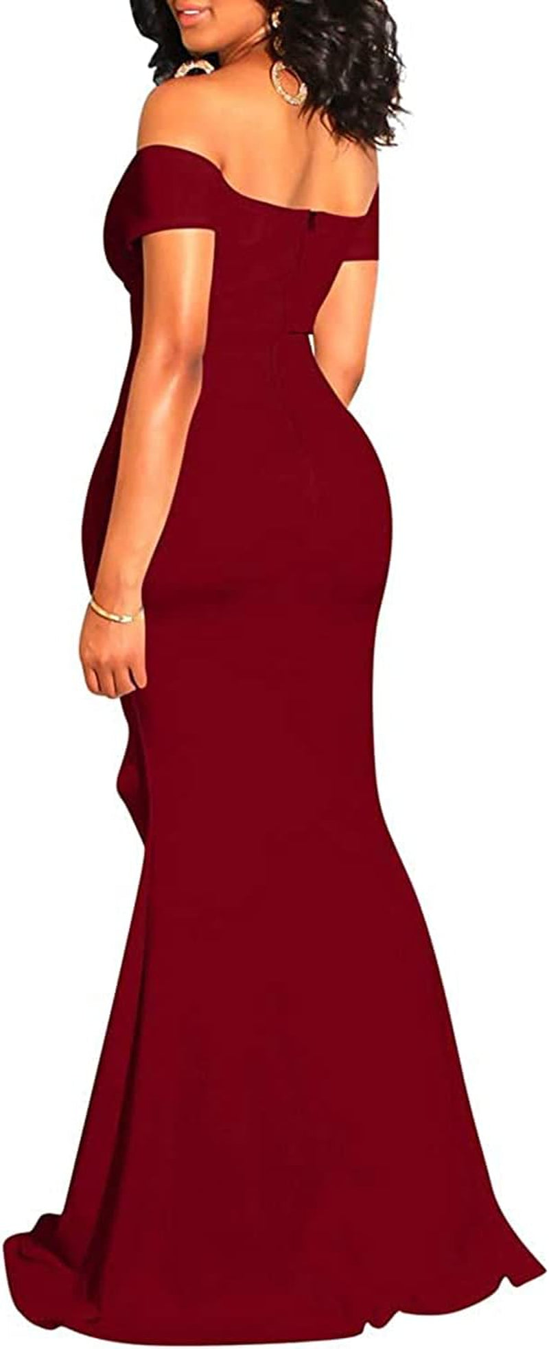 Jtnfairy Women Sexy Off-The-Shoulder High Fork Long Formal Evening Dress Club Dresses