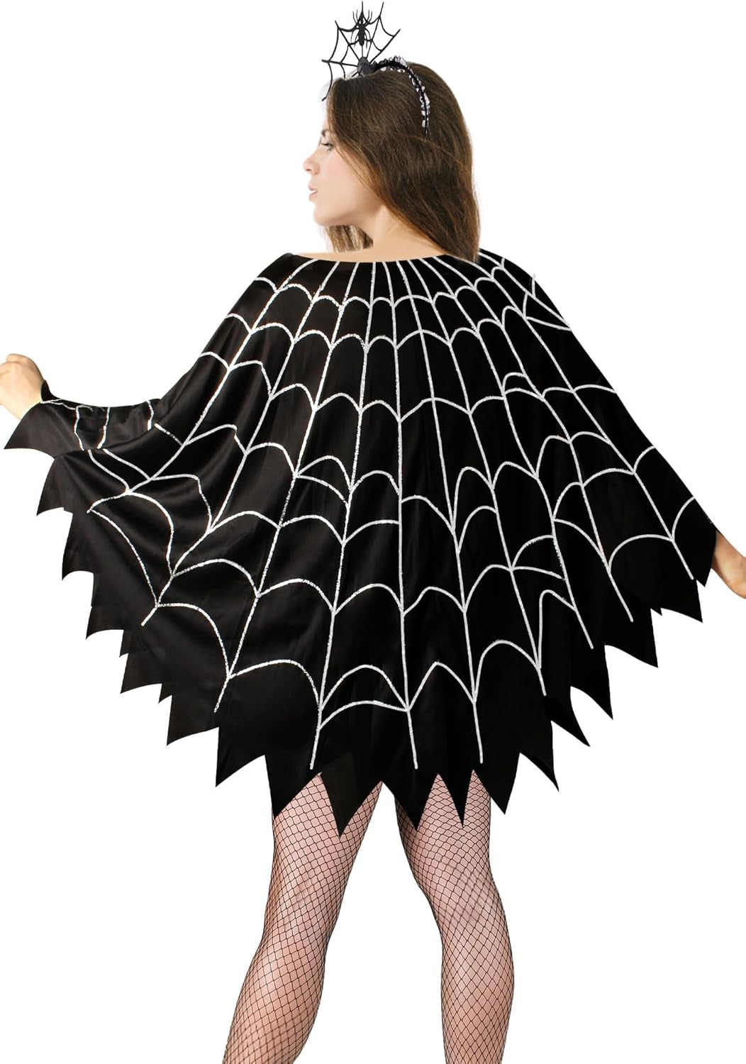 3 Pcs Spider Web Poncho for Women,Spider Web Costume Dress with Headband& Mask,Halloween Costume for Women
