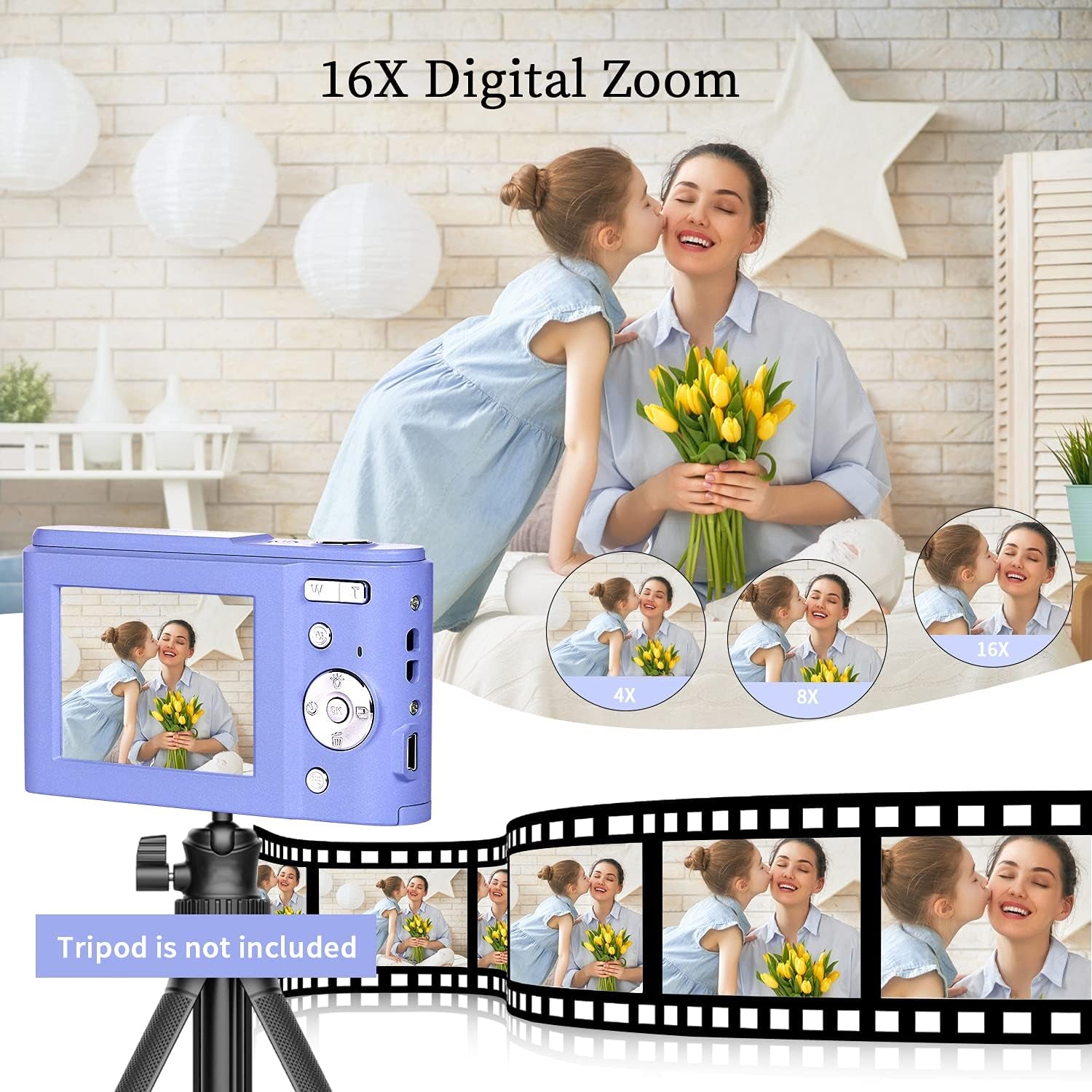 Digital Camera, FHD 1080P 36.0 MP Vlogging Camera Rechargeable Mini Camera Kids Camera Pocket Camera with 32GB SD Card 16X Digital Zoom, Compact Portable Camera for Kids Students Teenager-Brown