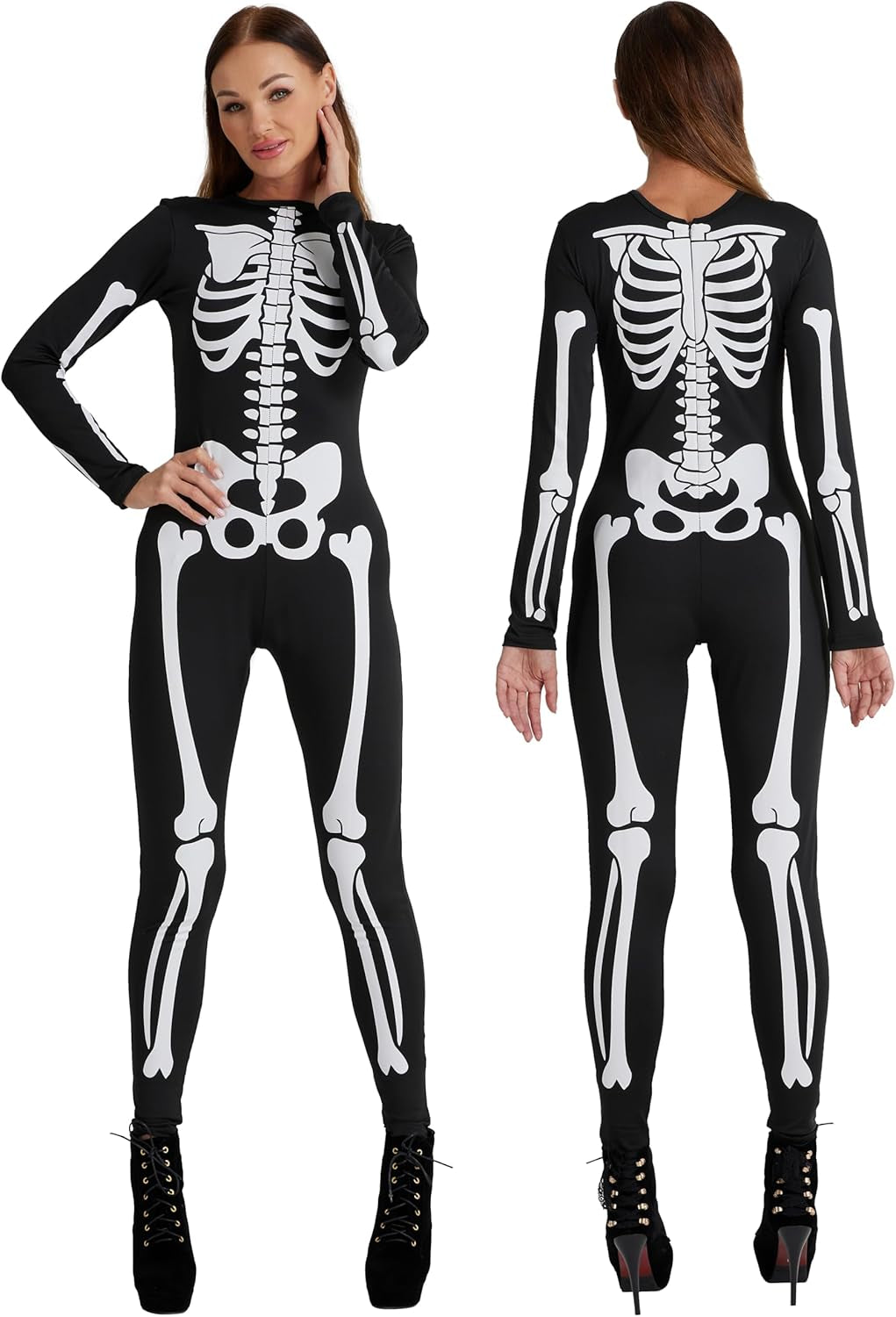 Maxim Party Supplies Women'S Skeleton Bodysuit - Form-Fitting Catsuit with Front and Back Bone Design - Halloween Costume