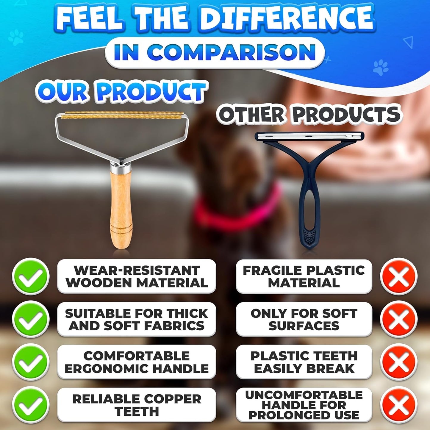 2 Pack Reusable Metal Lint Remover Tool – Durable Pet Hair Remover Tool with Wooden Handle | Portable Fabric Shaver Fuzz Cleaner for Clothes, Carpet & Furniture, Couch, Rugs, Car Seats & Upholstery