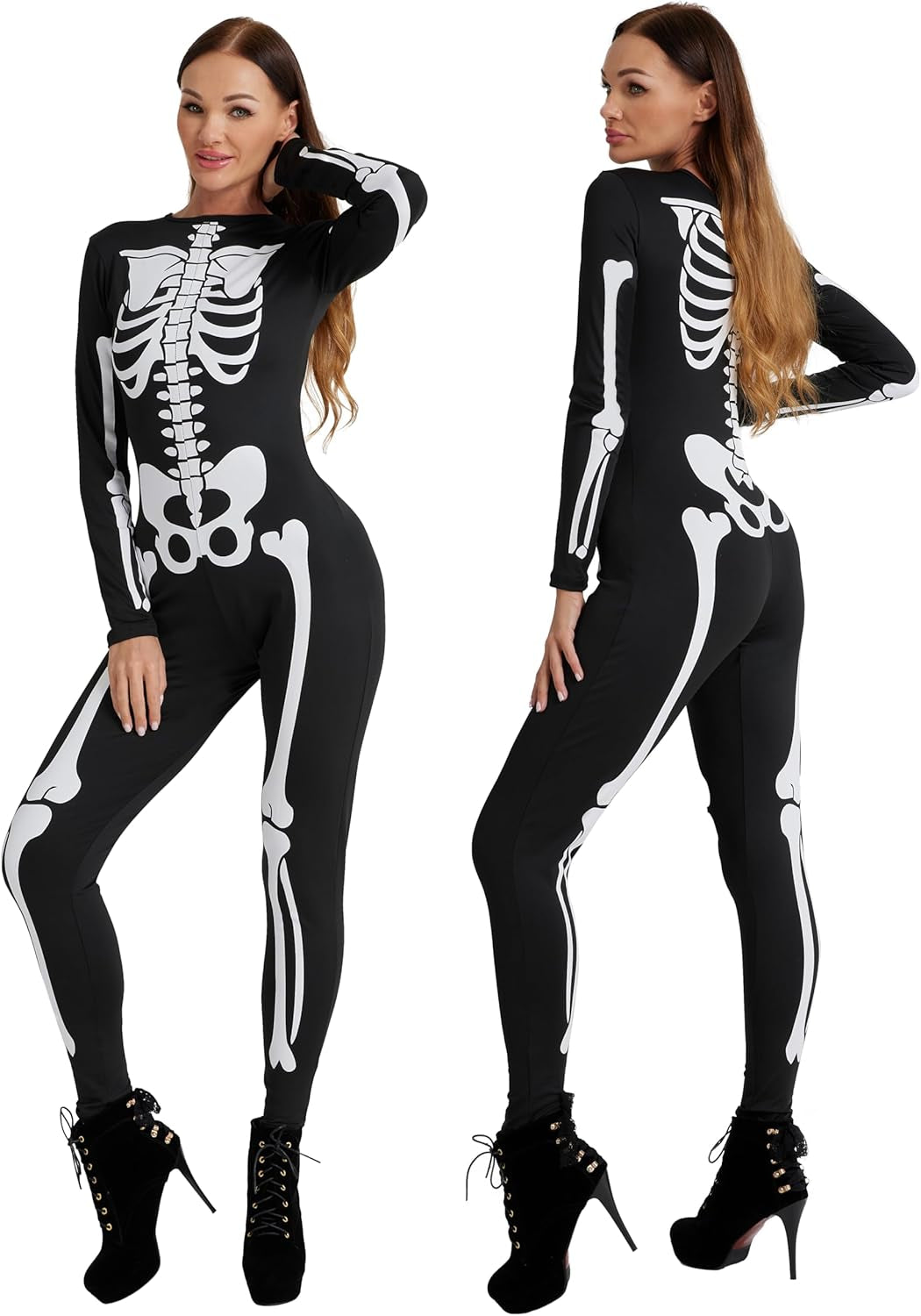 Maxim Party Supplies Women'S Skeleton Bodysuit - Form-Fitting Catsuit with Front and Back Bone Design - Halloween Costume