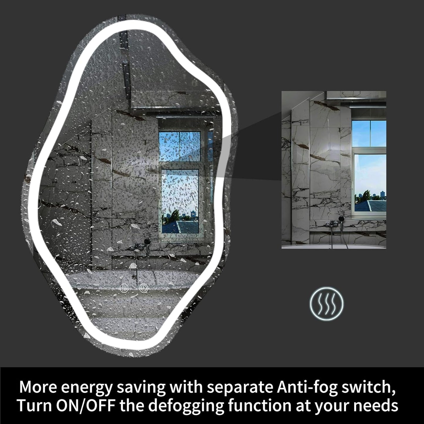 20"X 32" Cloud Irregular LED Bathroom Mirror with Lights, LED Mirror for Bathroom, Lighted, Anti-Fog, Dimmable Adjustable 3 Colors, CRI90+, Touch Button