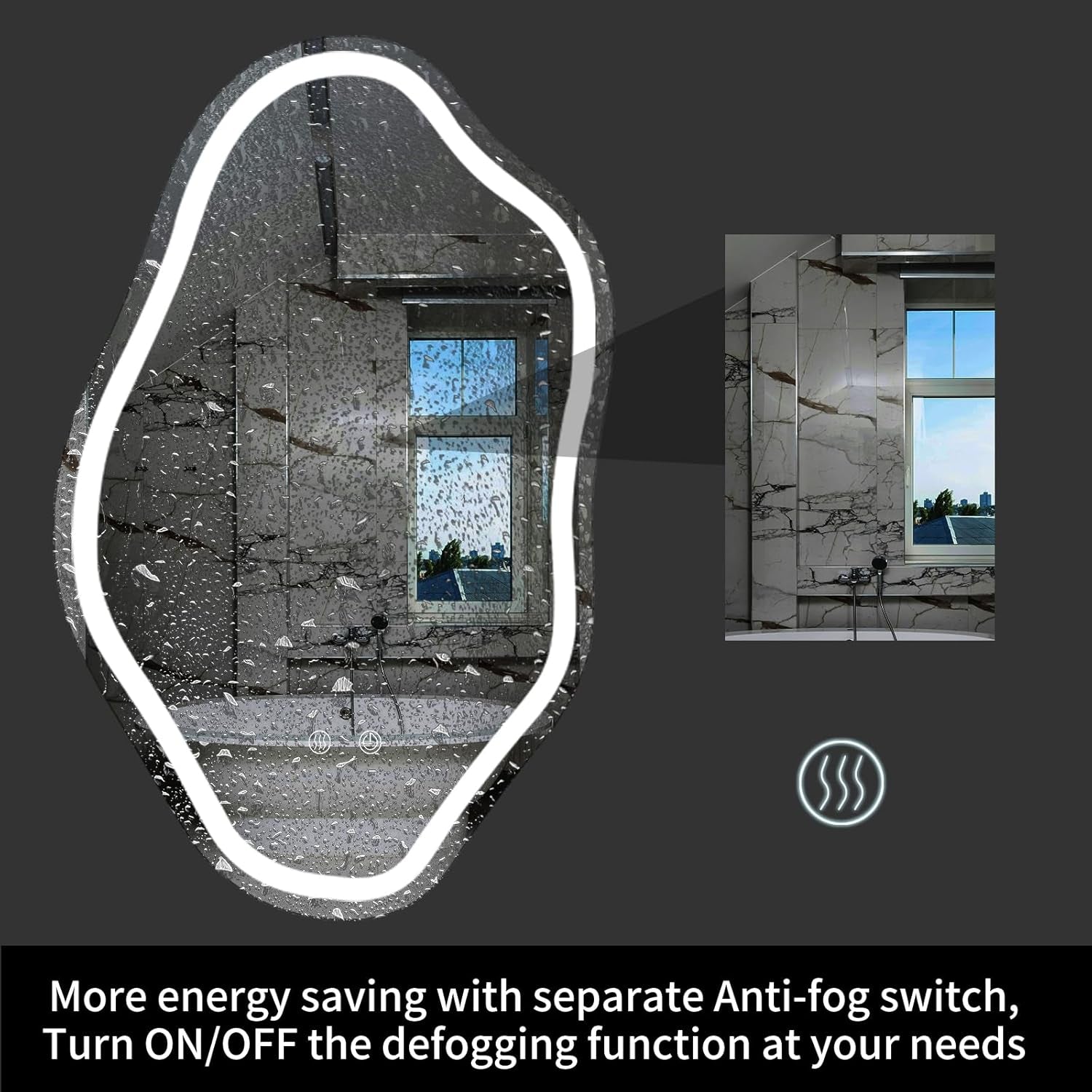 20"X 32" Cloud Irregular LED Bathroom Mirror with Lights, LED Mirror for Bathroom, Lighted, Anti-Fog, Dimmable Adjustable 3 Colors, CRI90+, Touch Button