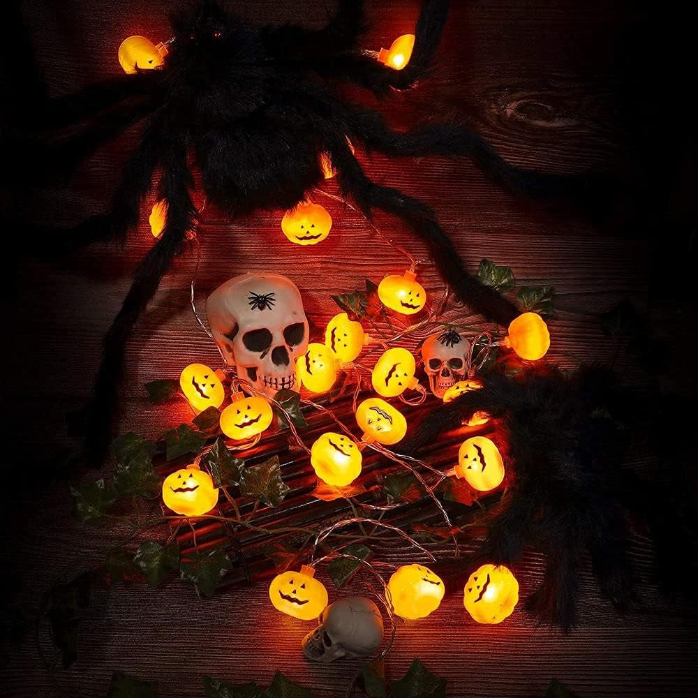Halloween Decorations Pumpkin String Lights, 30 LED 16.4 FT 8 Modes Timer 3D Waterproof Orange Jack-O-Lantern Battery Operated Decorative Twinkle Lights for Indoor Bedroom Camper Party Decor