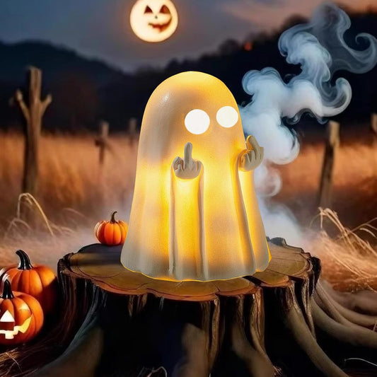 Halloween Ghost Figurine - Spooky Resin Glowing Cute Finger Statue, Cute Finger Light Ghost Decor for Halloween Decorations, Porch and Indoor Spooky Home Decor (A)