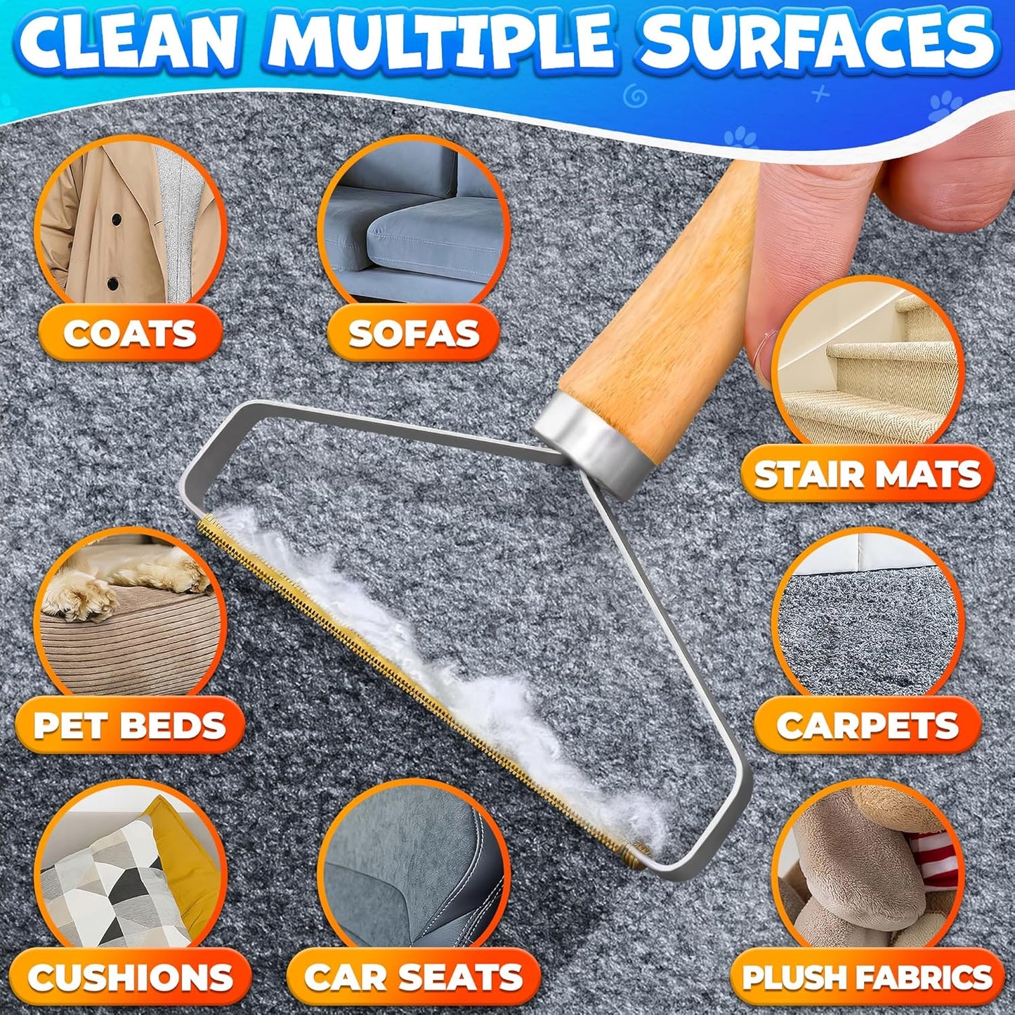 2 Pack Reusable Metal Lint Remover Tool – Durable Pet Hair Remover Tool with Wooden Handle | Portable Fabric Shaver Fuzz Cleaner for Clothes, Carpet & Furniture, Couch, Rugs, Car Seats & Upholstery