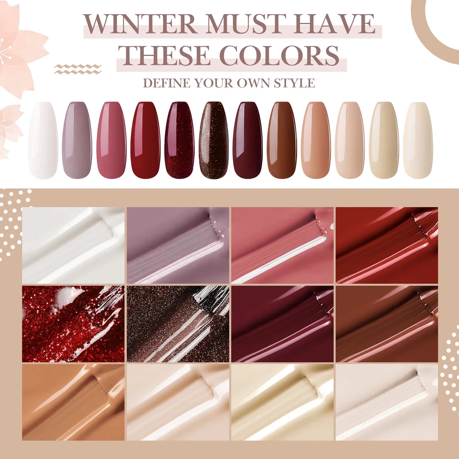 Gel Nail Polish, 12 Colors Gel Polish Fall Nude Wine Red Soak off Nail Gel Polish Set, UV Nail Gel DIY Home Salon Manicure Gifts for Women Girls