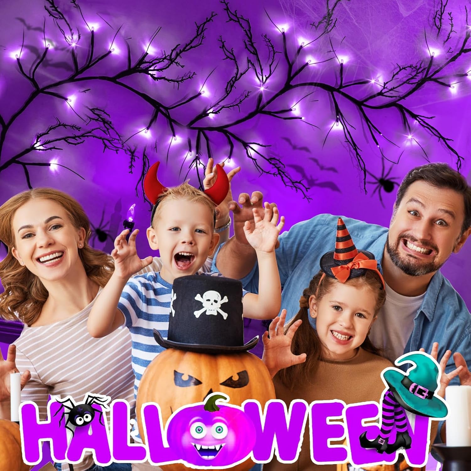 Couah 6Ft 54 LED Willow Vine Twig Halloween Garland with Lights - 8 Modes & Timer, Purple, Waterproof Battery Operated for Mantle, Wall, Fireplace, Indoor Decorations