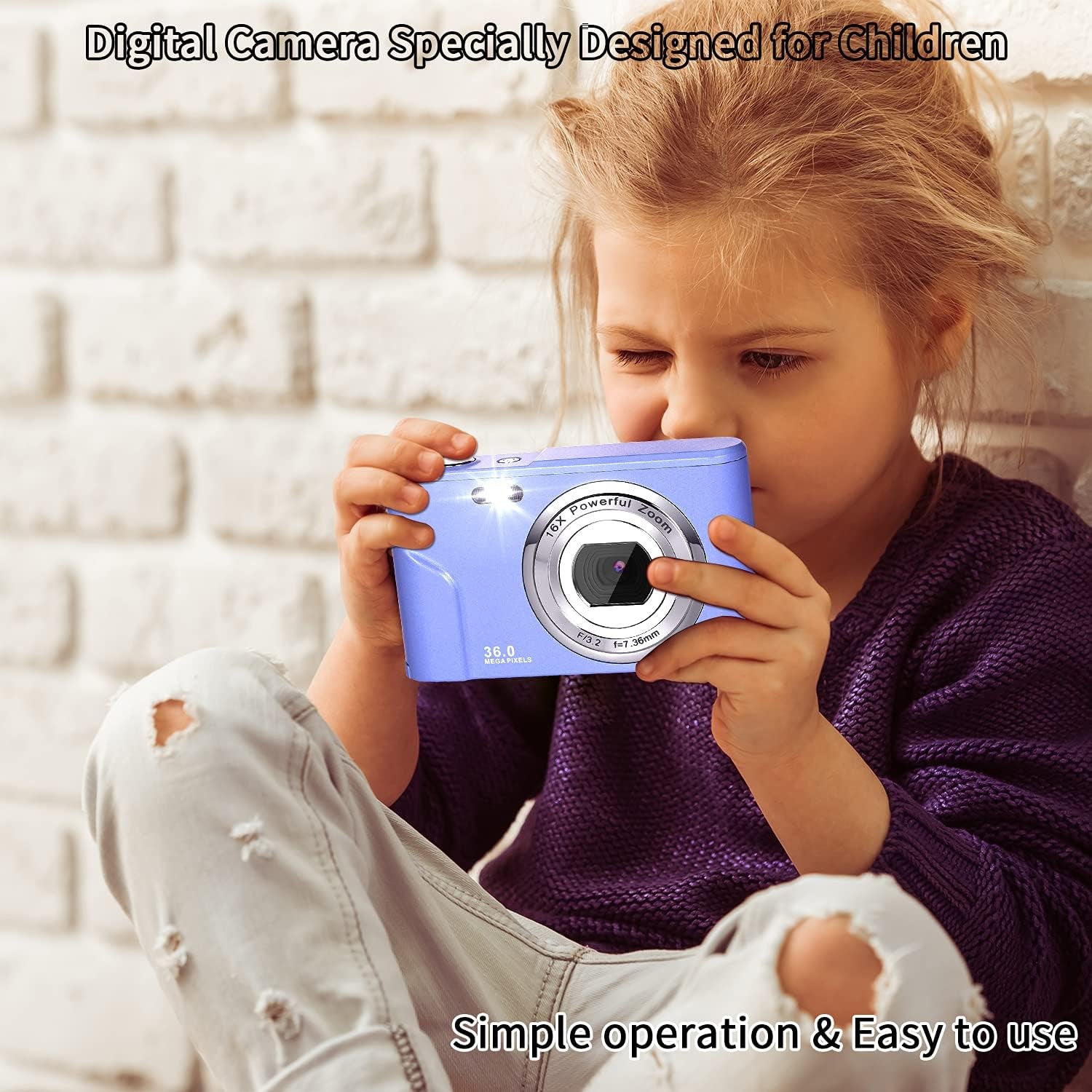 Digital Camera, FHD 1080P 36.0 MP Vlogging Camera Rechargeable Mini Camera Kids Camera Pocket Camera with 32GB SD Card 16X Digital Zoom, Compact Portable Camera for Kids Students Teenager-Brown