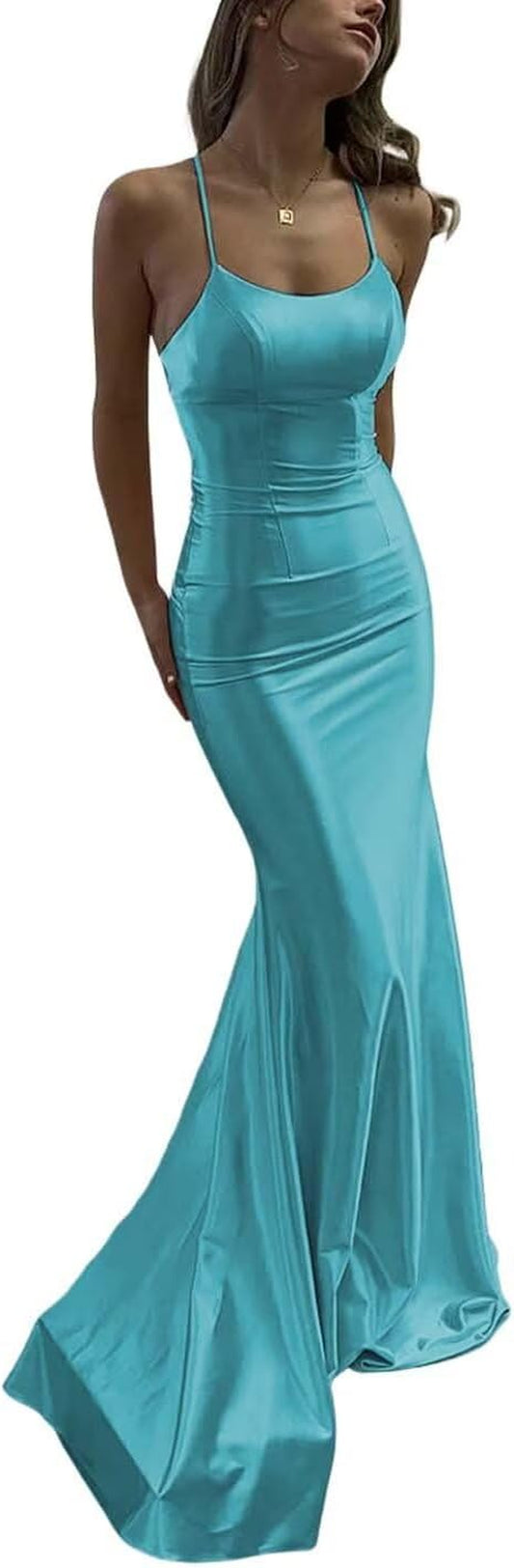 Satin Mermaid Prom Dresses 2025 Spaghetti Straps Corset Women Formal Evening Party Gowns Scoop Neck Bridesmaid Dresses
