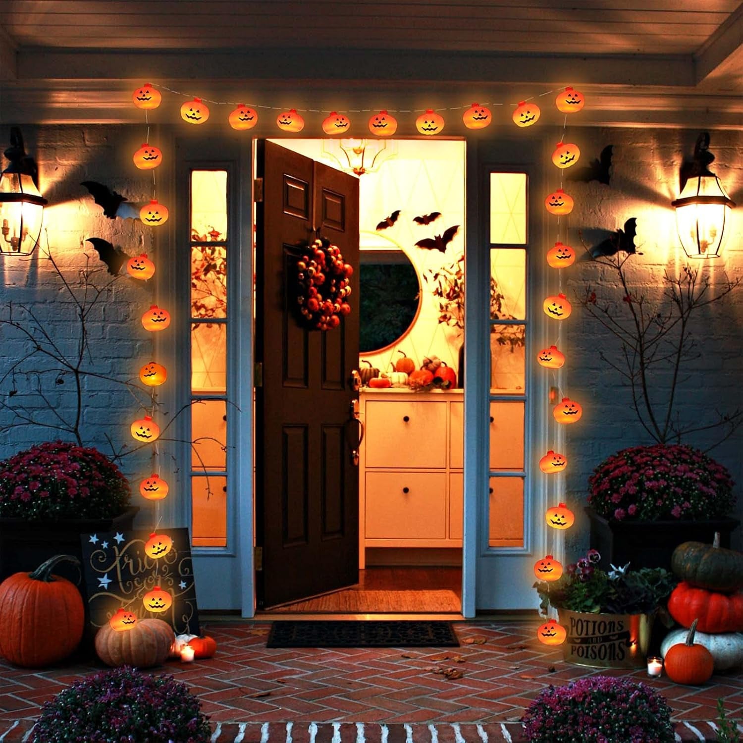 Halloween Decorations Pumpkin String Lights, 30 LED 16.4 FT 8 Modes Timer 3D Waterproof Orange Jack-O-Lantern Battery Operated Decorative Twinkle Lights for Indoor Bedroom Camper Party Decor