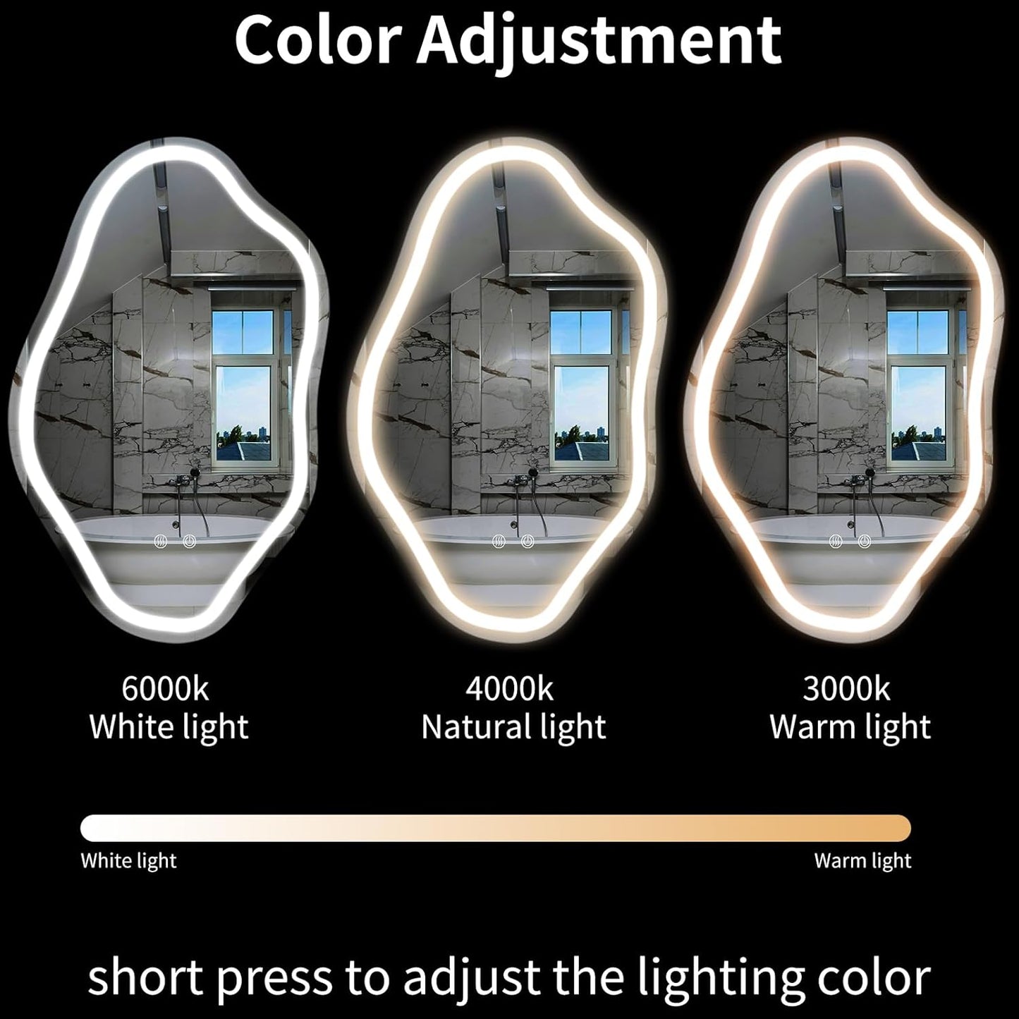 20"X 32" Cloud Irregular LED Bathroom Mirror with Lights, LED Mirror for Bathroom, Lighted, Anti-Fog, Dimmable Adjustable 3 Colors, CRI90+, Touch Button