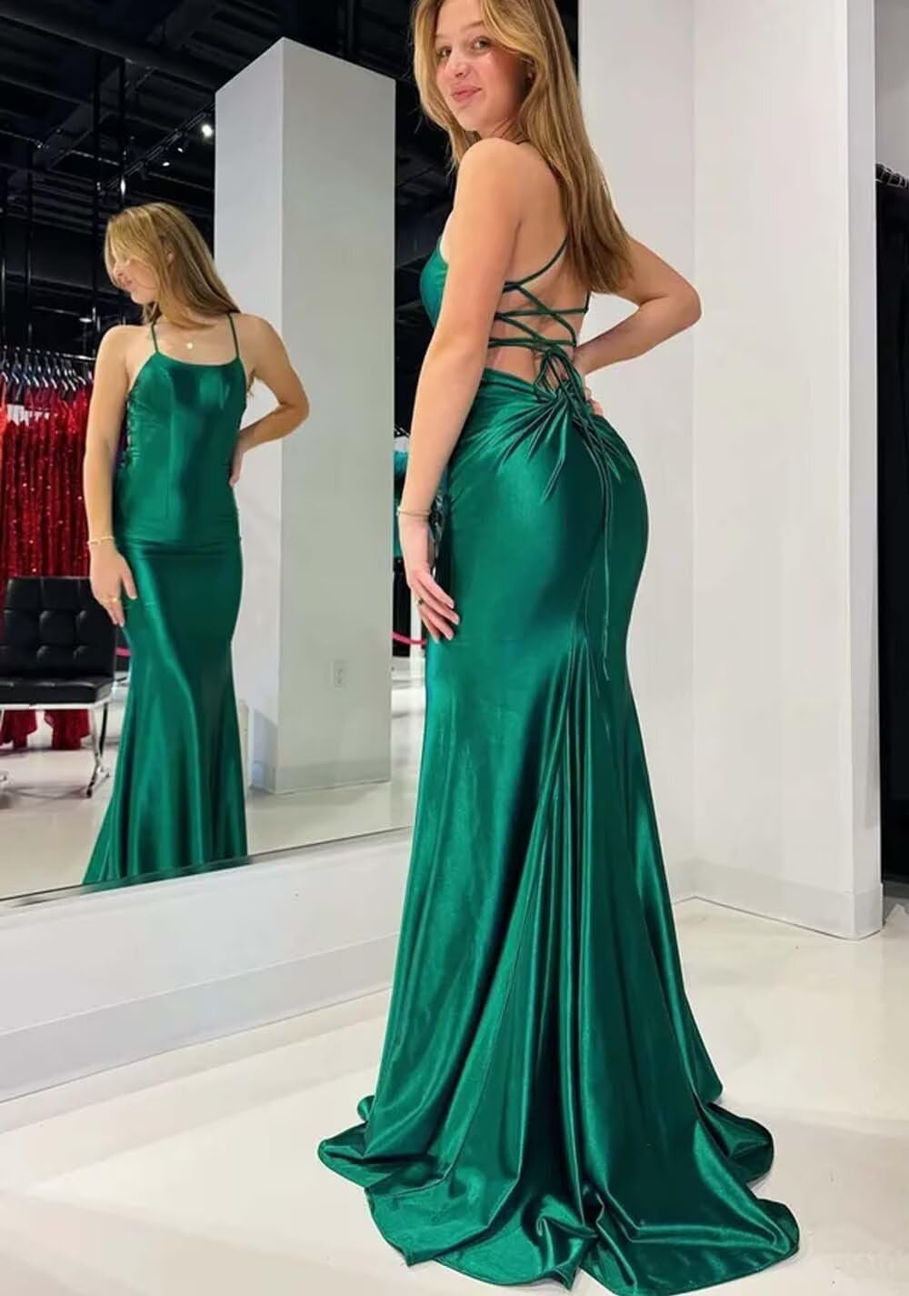 Satin Mermaid Prom Dresses 2025 Spaghetti Straps Corset Women Formal Evening Party Gowns Scoop Neck Bridesmaid Dresses