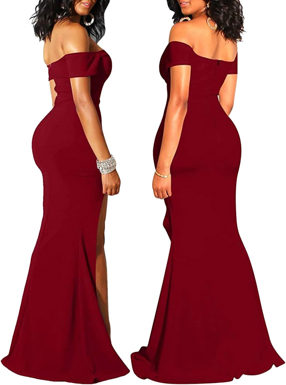 Jtnfairy Women Sexy Off-The-Shoulder High Fork Long Formal Evening Dress Club Dresses