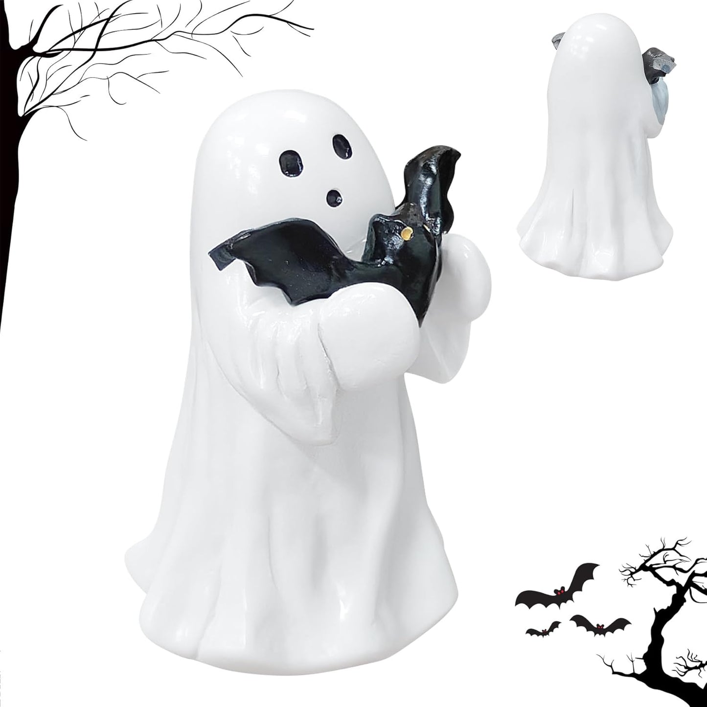 Halloween Ghost Figurine -7.5In Wall-Mounted Ghost Decorations, Cute Ghost Statue for Home, Desk, Party Porch Decor & Wall Decorations for Halloween