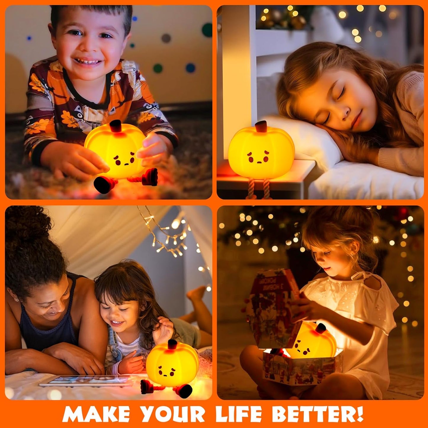 Pumpkin Night Light, Cute LED Lamp, Silicone Dimmable Nursery Nightlight for Kids, Silicone Rechargeable Bedside Touch Lamp, Funny Office Desk and Halloween Decor for Woman and Kids
