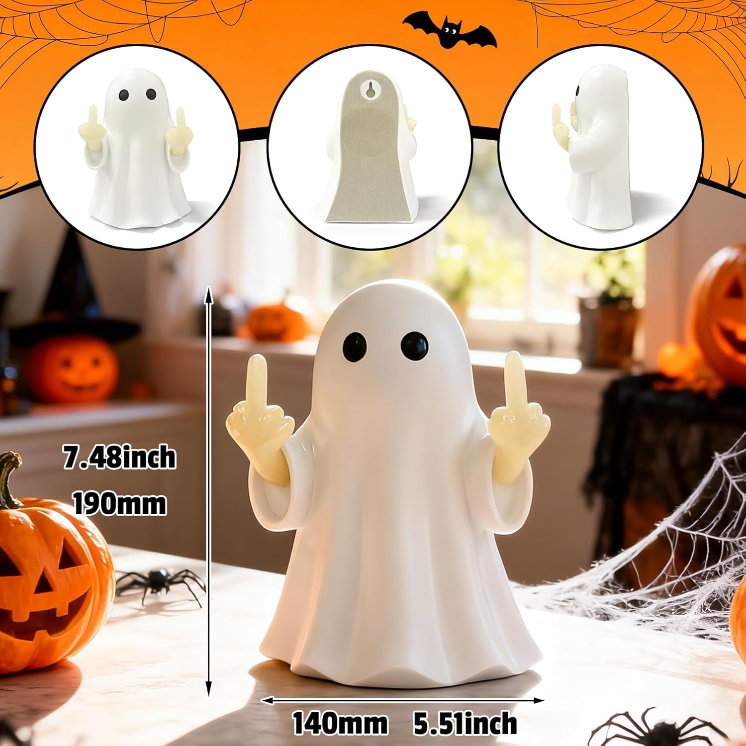 Halloween Ghost Figurine -7.5In Wall-Mounted Ghost Decorations, Cute Ghost Statue for Home, Desk, Party Porch Decor & Wall Decorations for Halloween