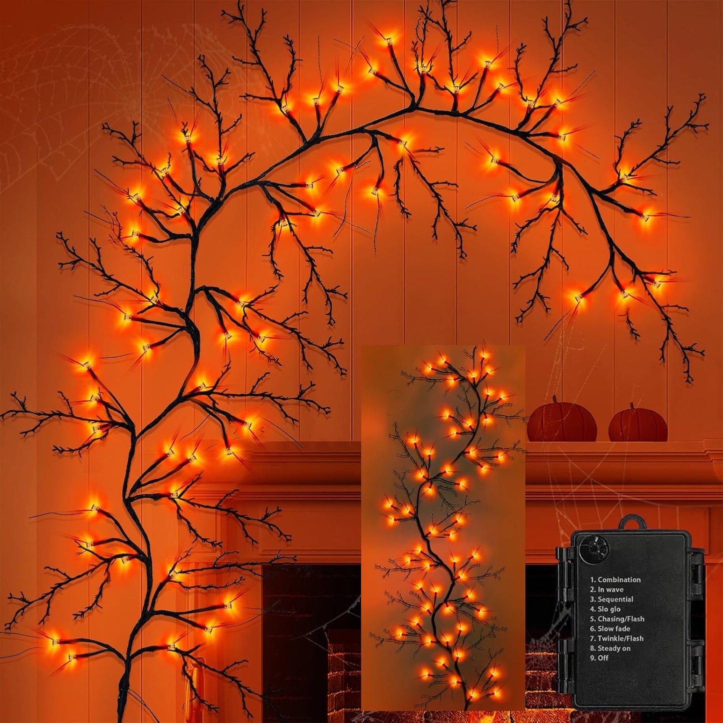 Couah 6Ft 54 LED Willow Vine Twig Halloween Garland with Lights - 8 Modes & Timer, Purple, Waterproof Battery Operated for Mantle, Wall, Fireplace, Indoor Decorations